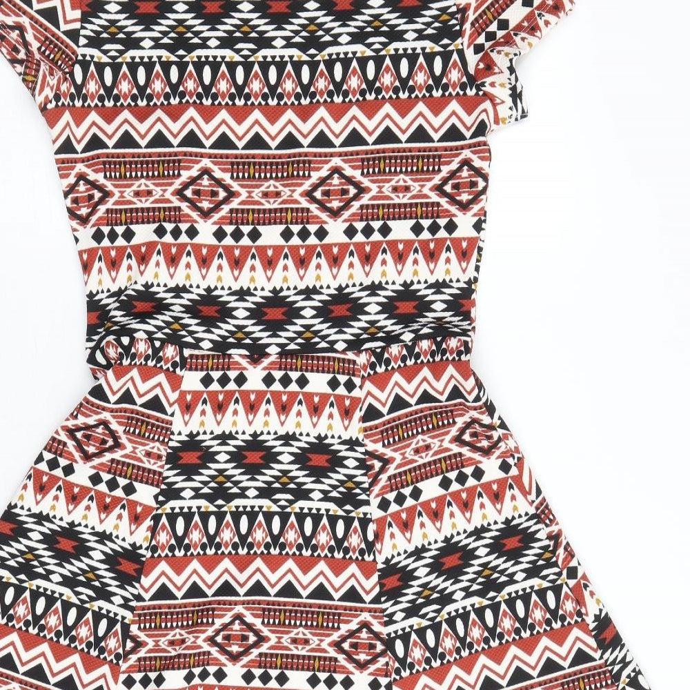Divided by H&M Womens Multicoloured Geometric Polyester Fit & Flare Size 8 Round Neck Pullover