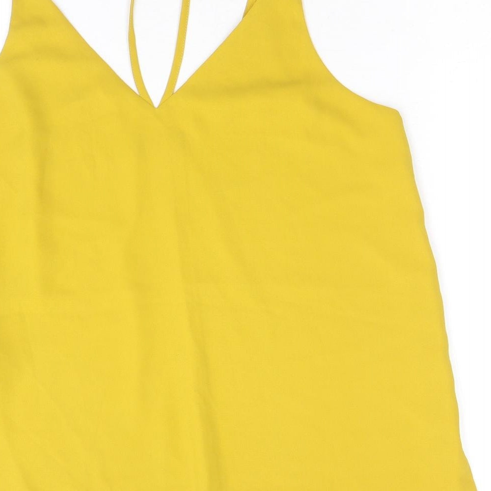 Topshop Womens Yellow Polyester Basic Tank Size 10 V-Neck