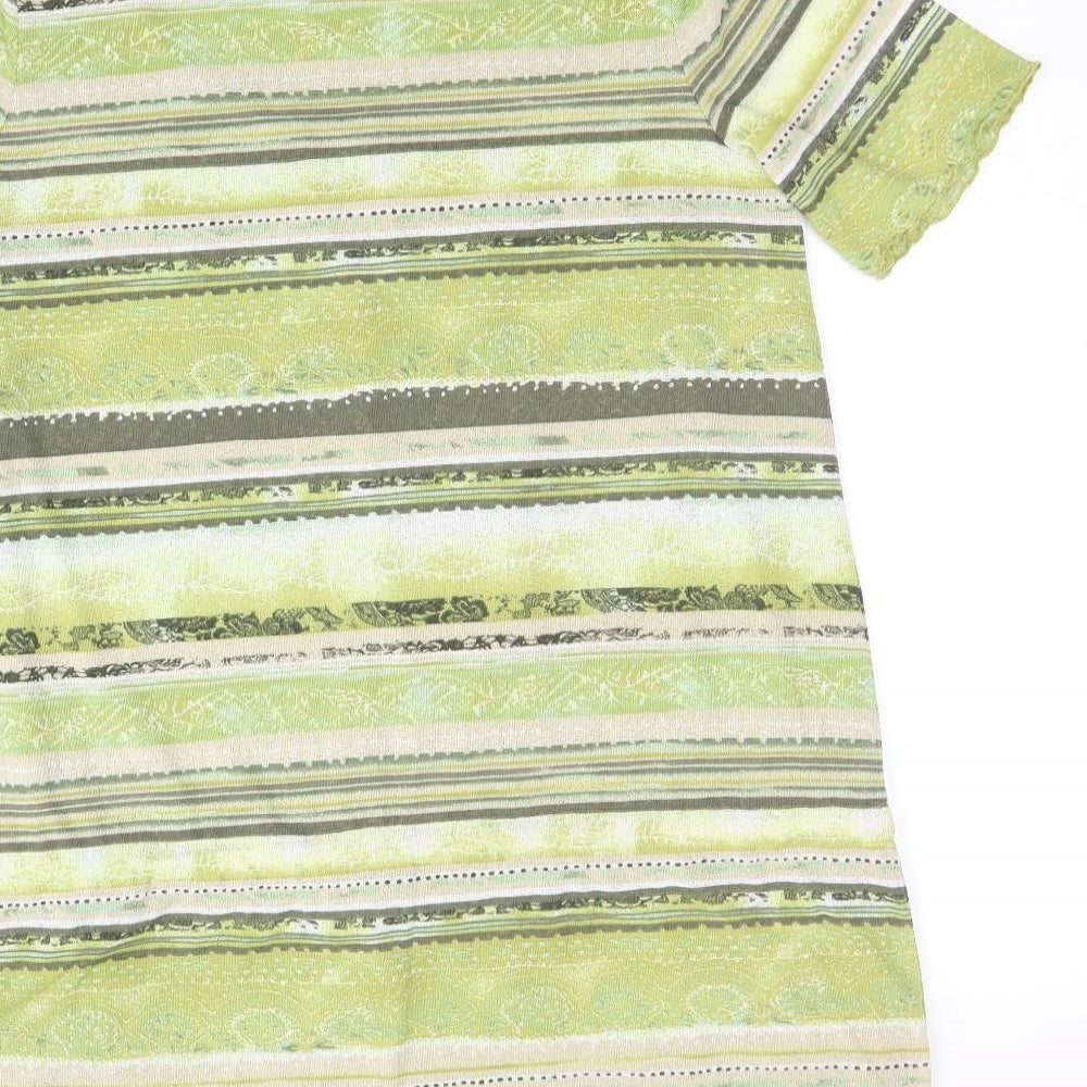 Via Appia Womens Green Geometric Polyester Basic T-Shirt Size 14 Square Neck - Ring Detail
