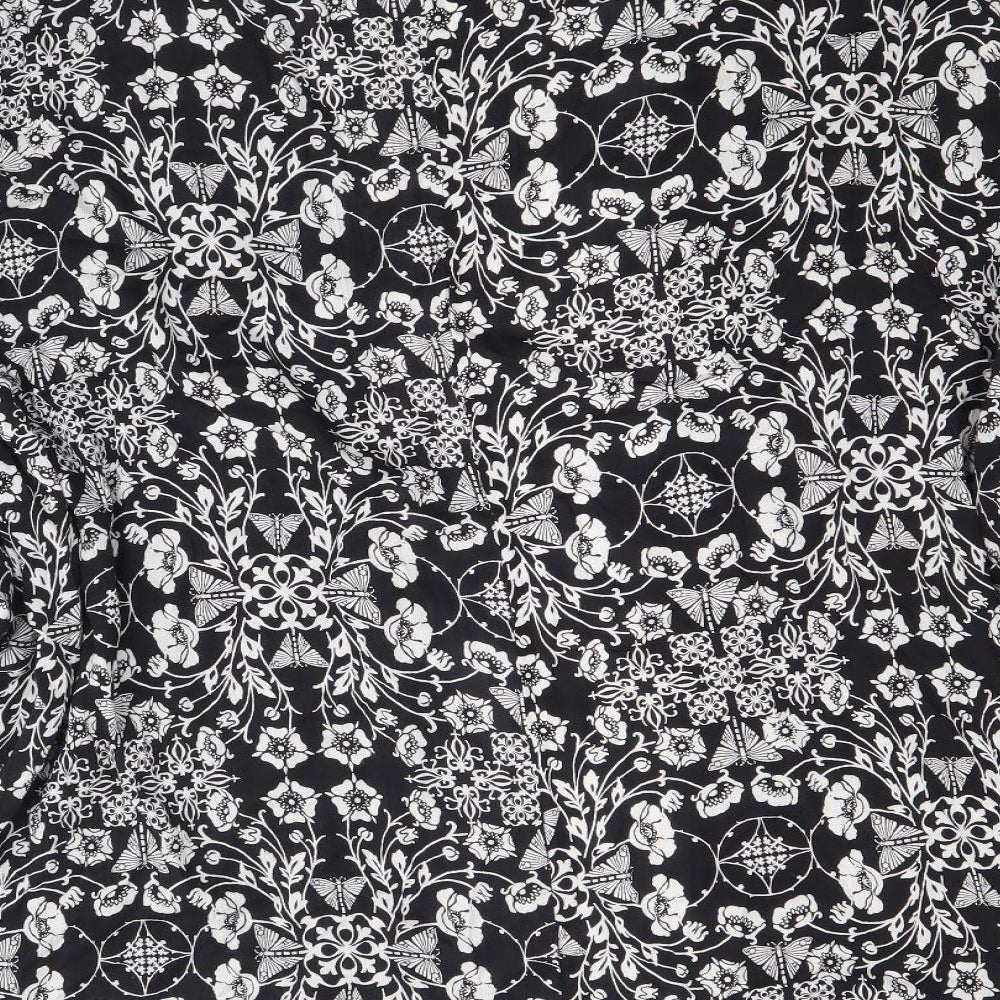 Peacocks Womens Black Geometric Viscose Basic Blouse Size M Round Neck