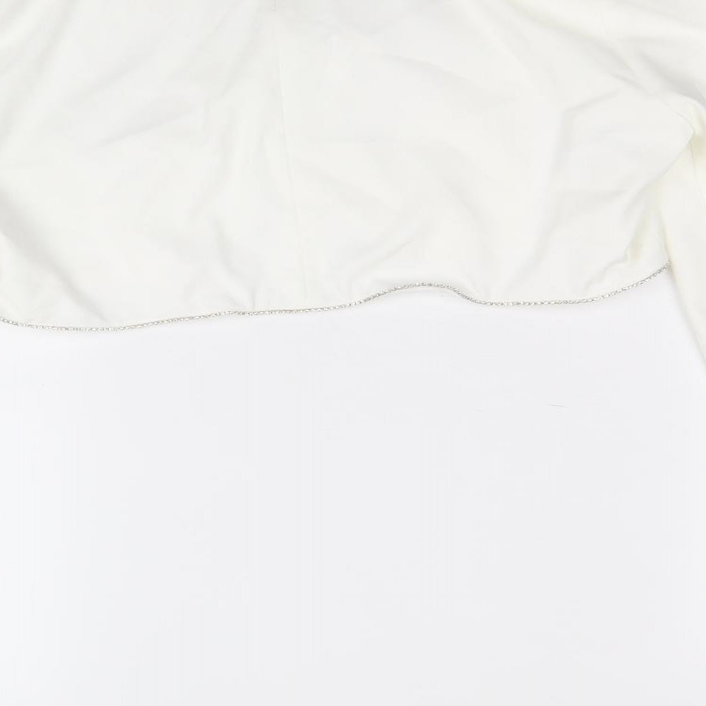 Zara Womens White Polyester Cropped Blouse Size XL Round Neck - Diamante Trim