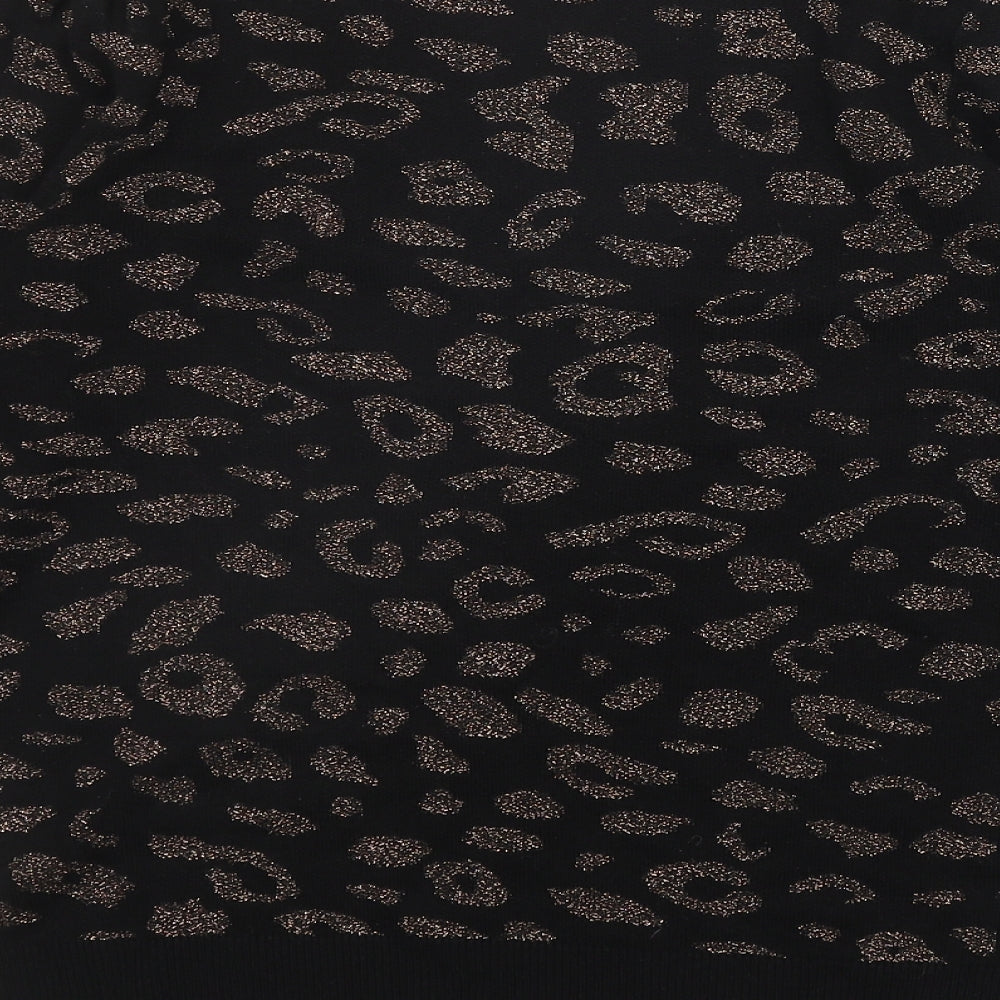 M&Co Womens Black Round Neck Animal Print Cotton Pullover Jumper Size 10 - Leopard Pattern