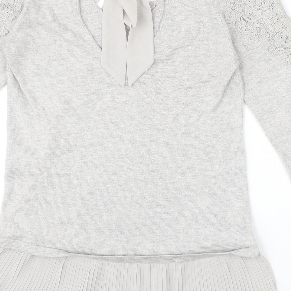 Coast Womens Grey V-Neck Polyamide Pullover Jumper Size XS