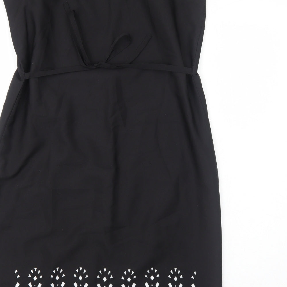 Per Una Womens Black Geometric Polyester Shift Size 14 Round Neck Pullover
