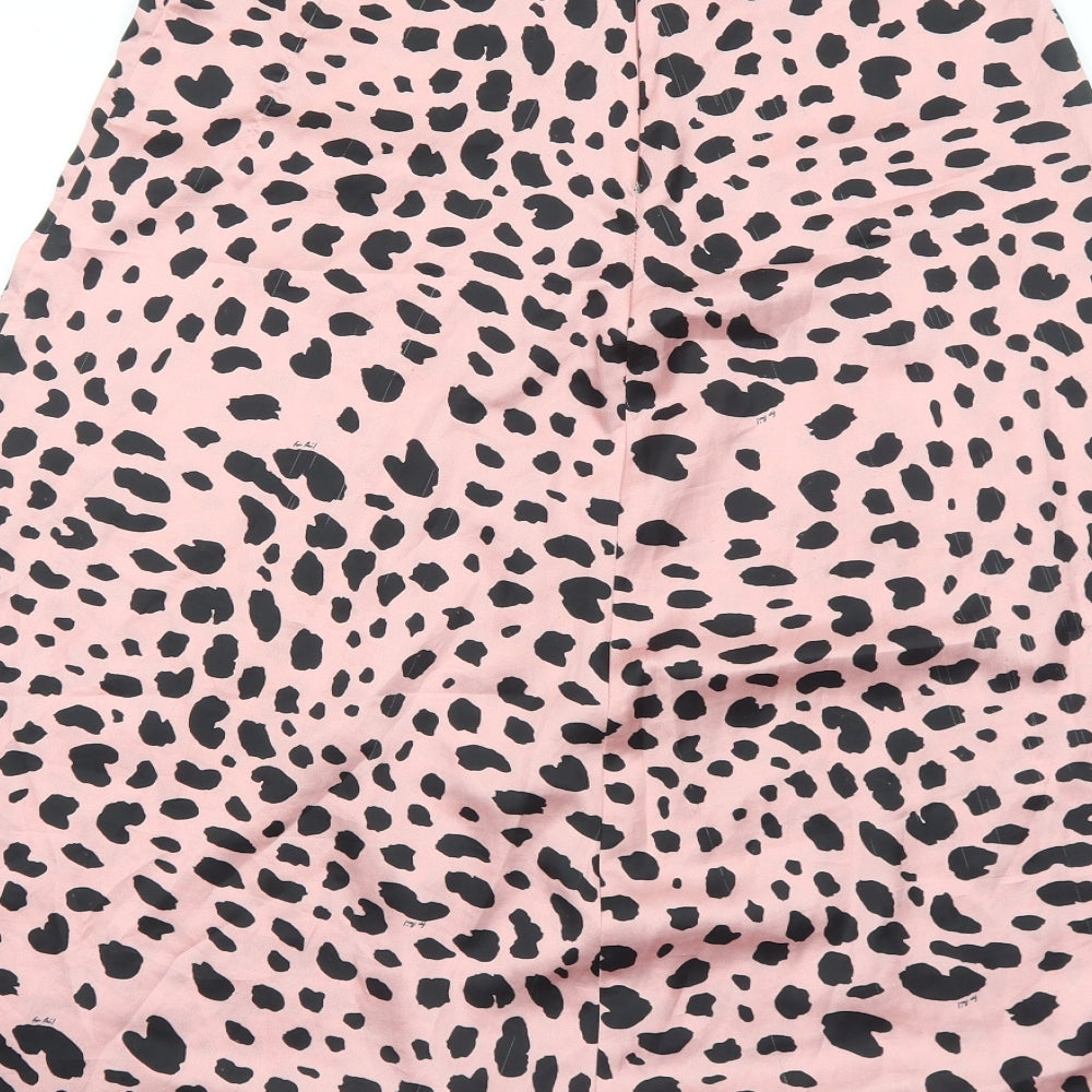 Preworn Womens Pink Animal Print Polyester Swing Skirt Size S Zip - Leopard Pattern