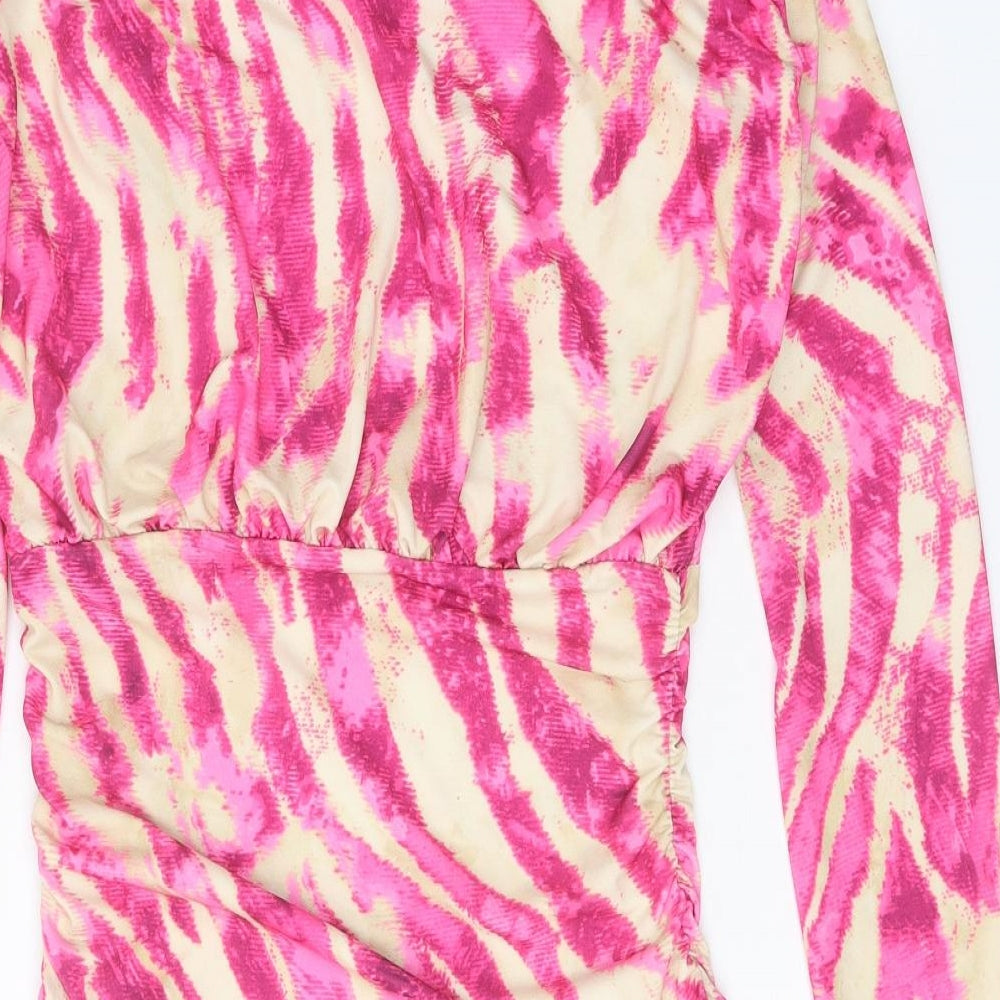 Preworn Womens Pink Animal Print Polyester Bodycon One Size Round Neck Pullover - Tiger Pattern