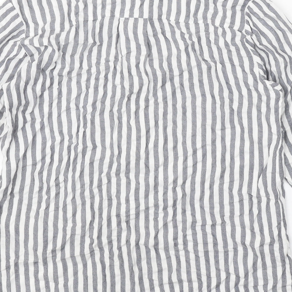 Ivy Bank Womens White Striped Polyester Basic Button-Up Size S Collared