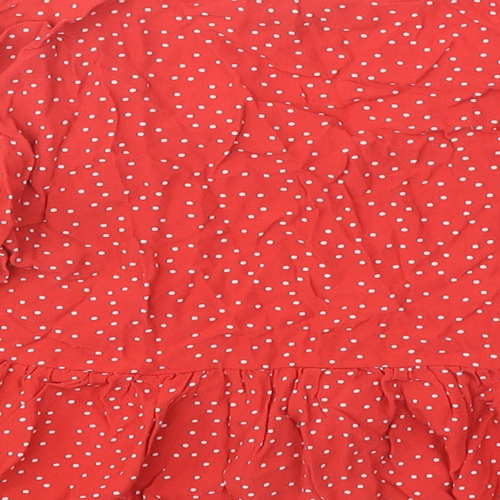 New Look Womens Red Polka Dot Polyester Basic Blouse Size 6 V-Neck - Drop hem