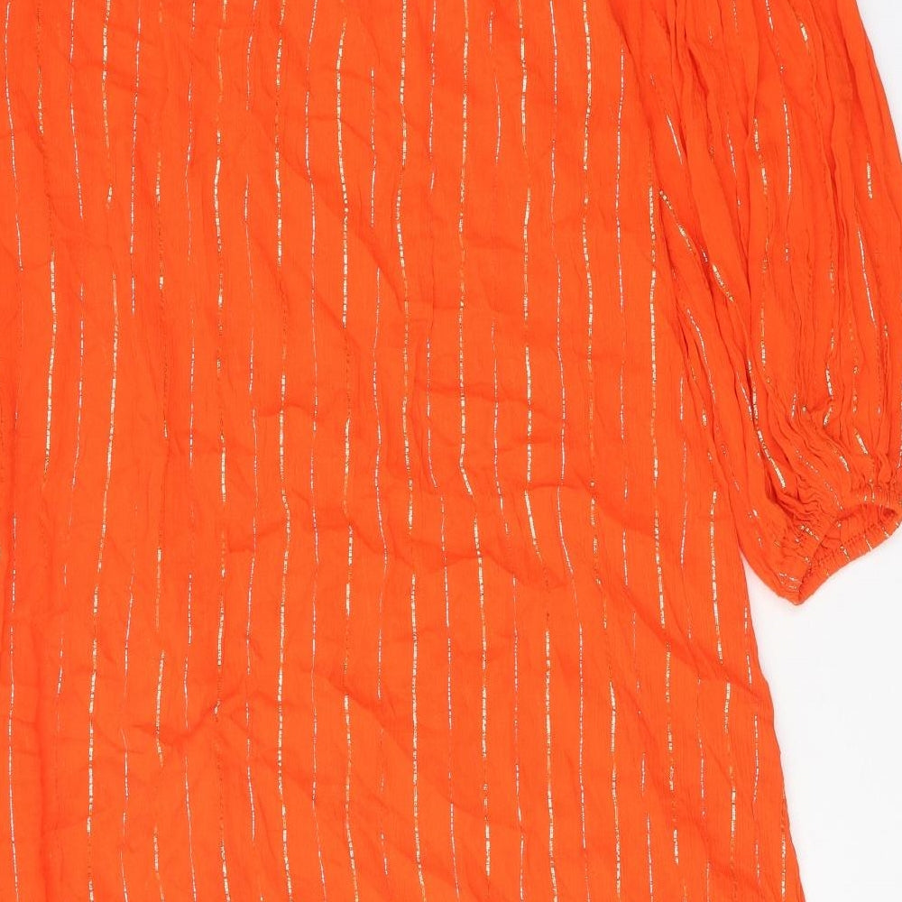 H&M Womens Orange Striped Polyester A-Line Size 10 Boat Neck Pullover
