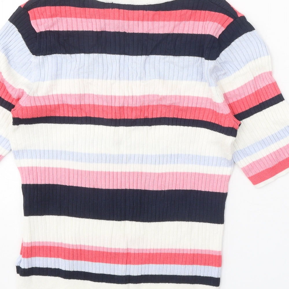 Marks & Spencer Womens Multicoloured Round Neck Striped Viscose Pullover Jumper Size 10
