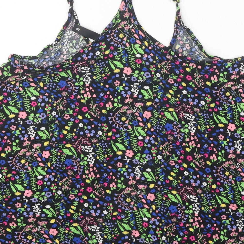 Divided Womens Black Geometric Viscose Basic Tank Size 8 Scoop Neck
