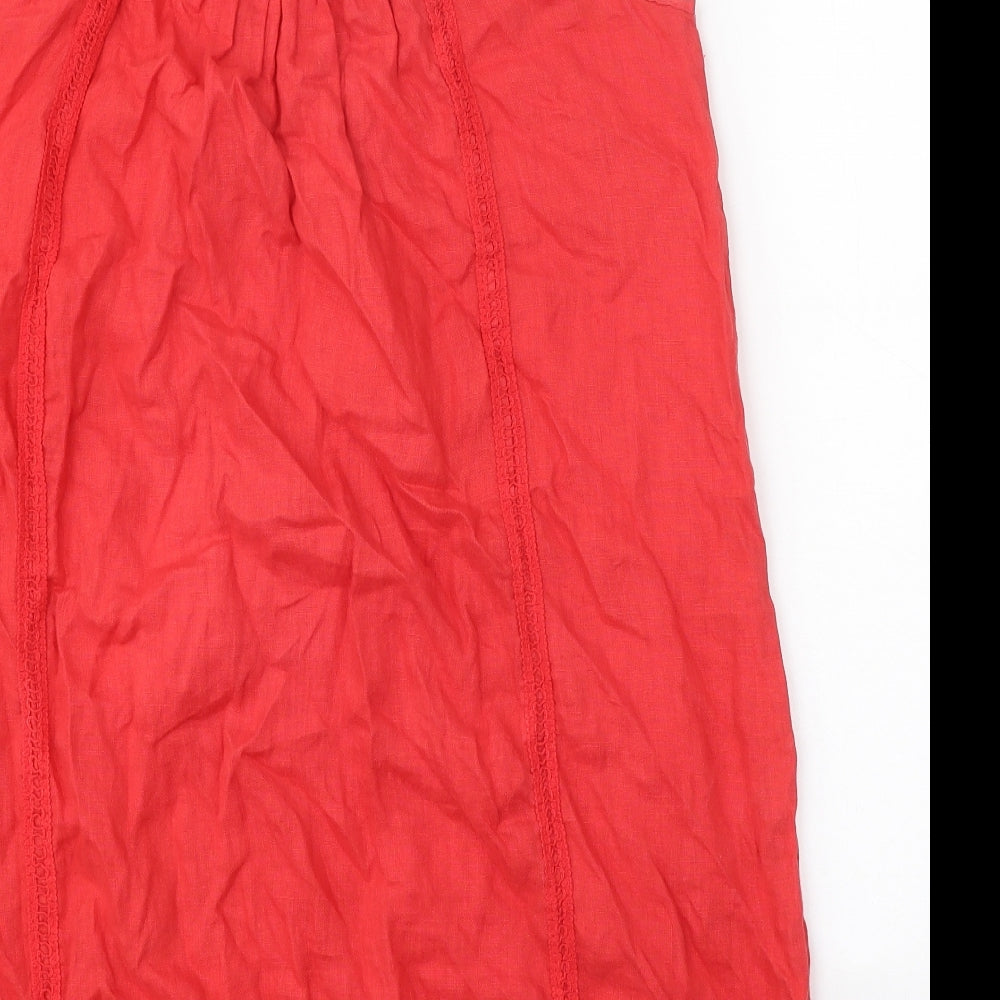 Preworn Womens Red Linen Tank Dress One Size Round Neck Pullover