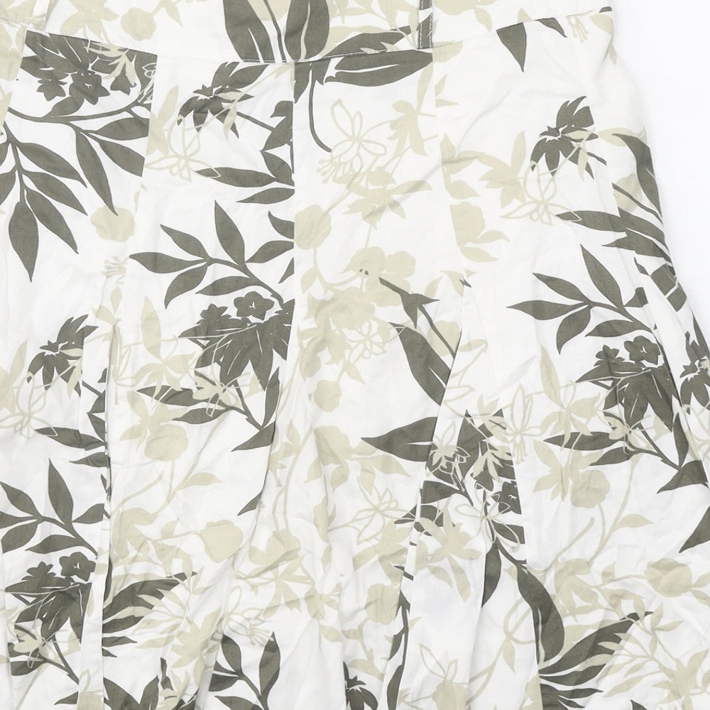 Camaieu Womens White Floral Cotton Swing Skirt Size 10 Zip