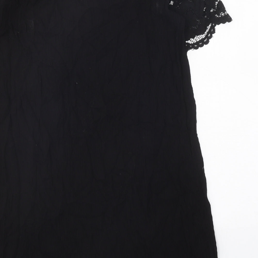 H&M Womens Black Viscose A-Line Size 10 Round Neck Button