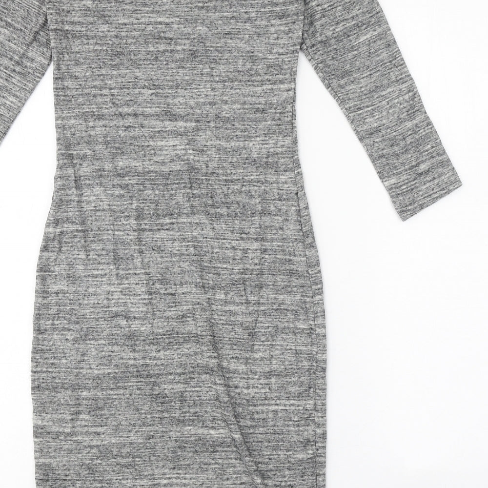 H&M Womens Grey Cotton Bodycon Size S Scoop Neck Pullover