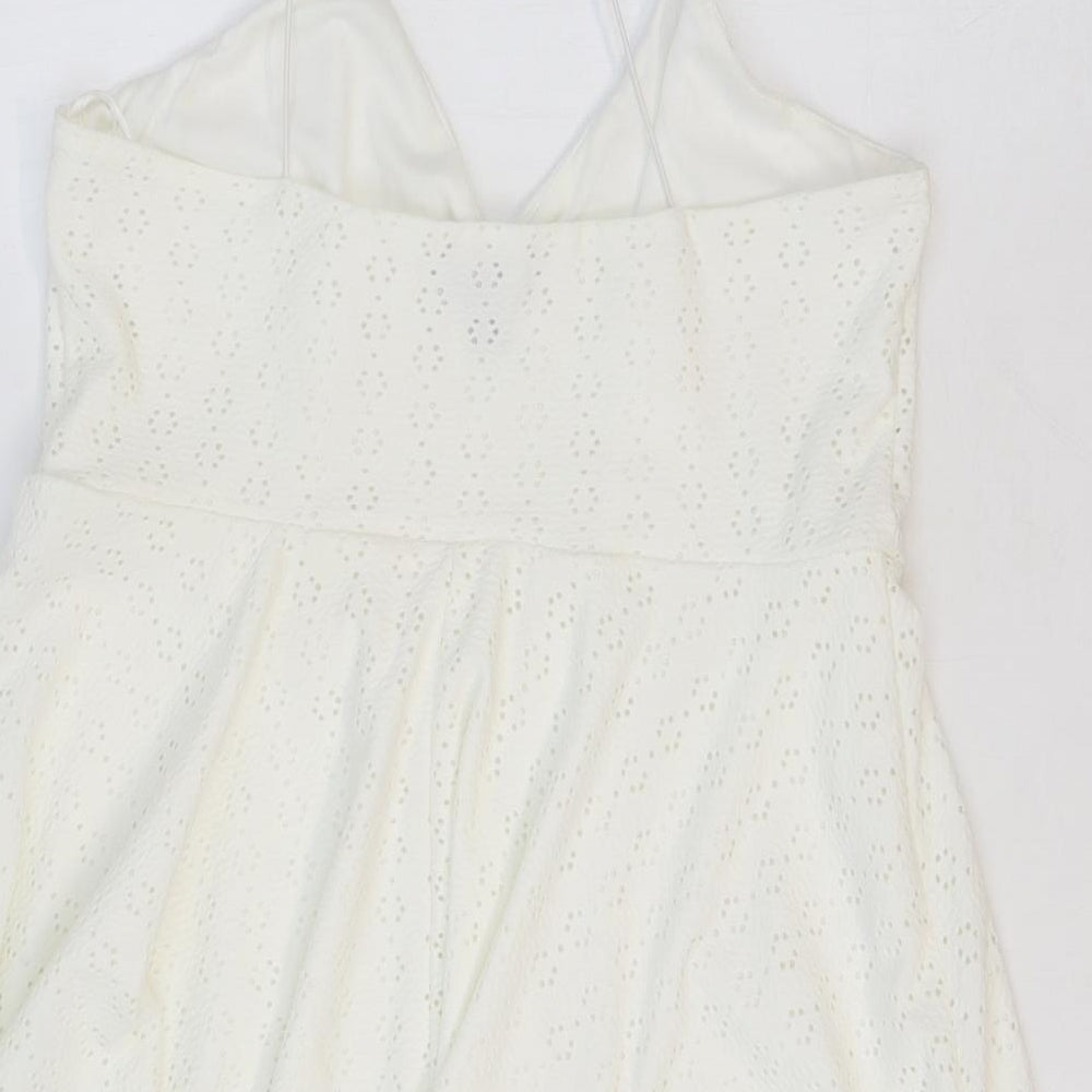 New Look Womens Ivory Geometric Polyester Slip Dress Size 8 V-Neck Pullover