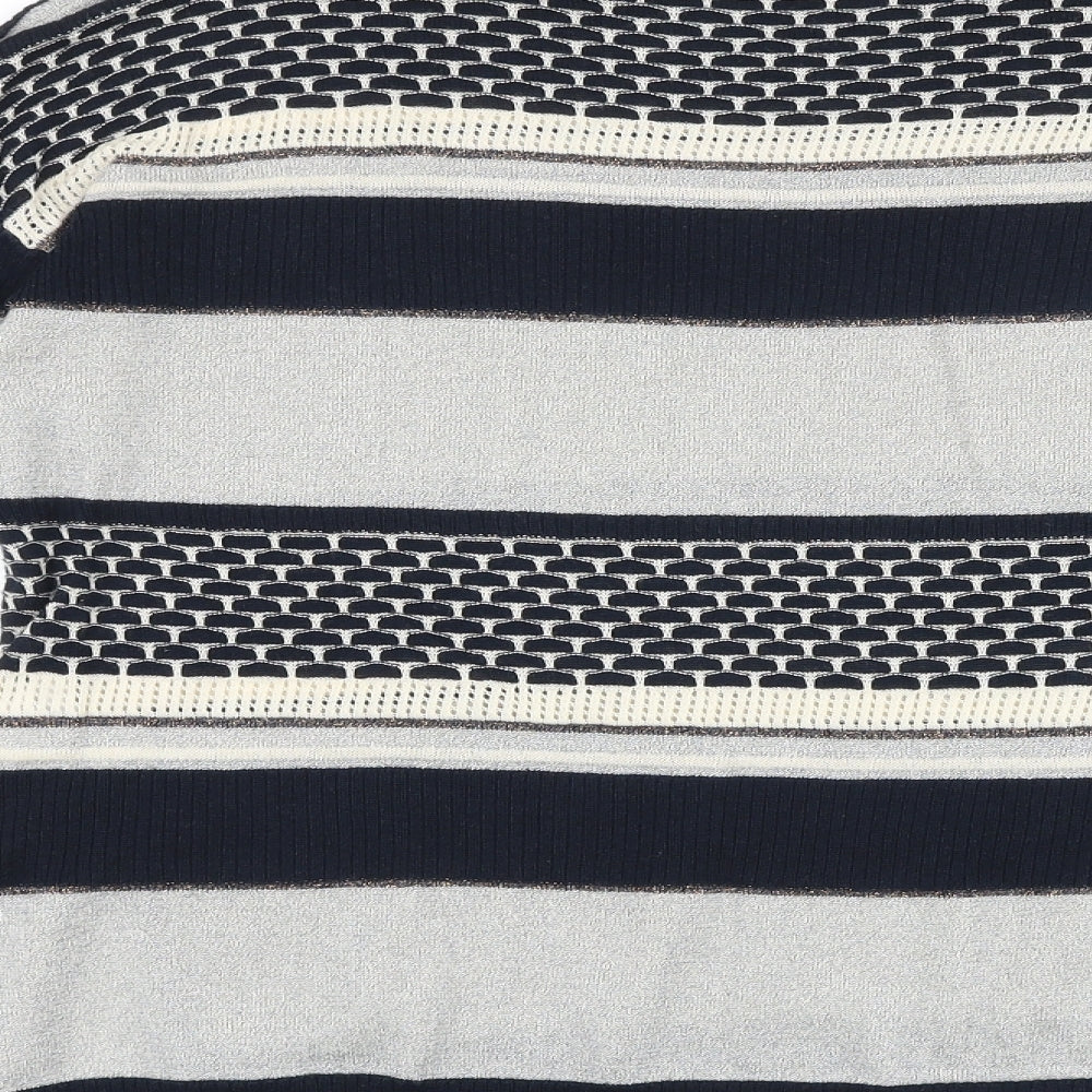 Warehouse Womens Blue Round Neck Striped Viscose Pullover Jumper Size 6