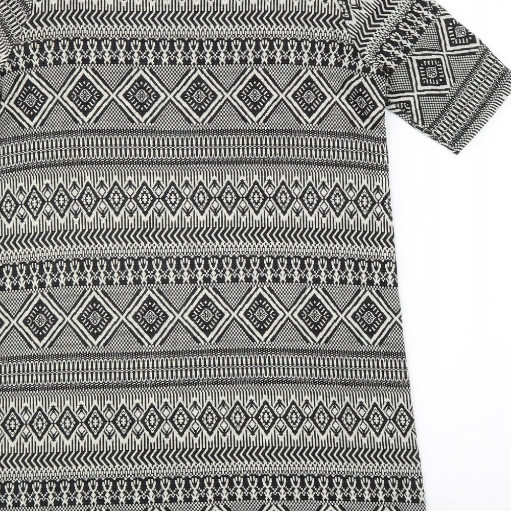 River Island Womens Black Geometric Polyester A-Line Size 10 Boat Neck Pullover