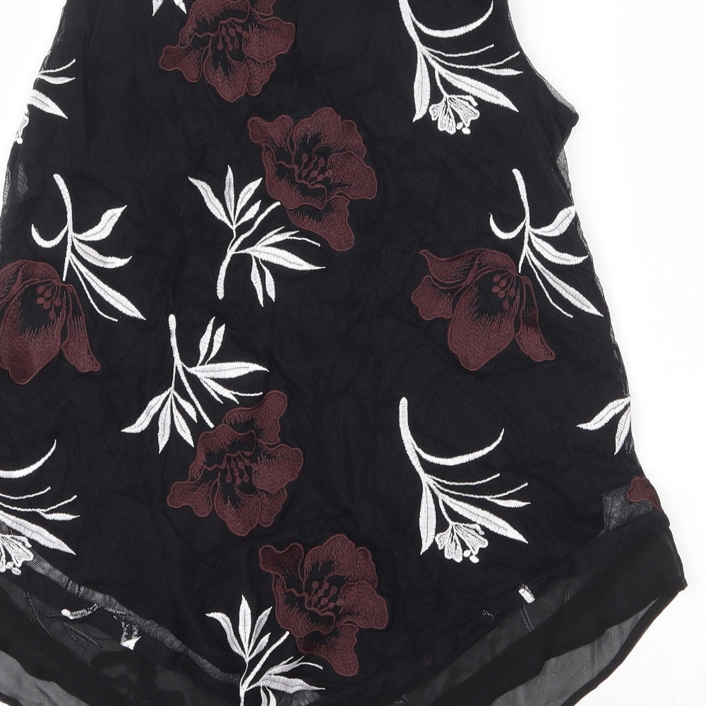 Alfani Womens Black Floral Nylon Basic Tank Size M Round Neck