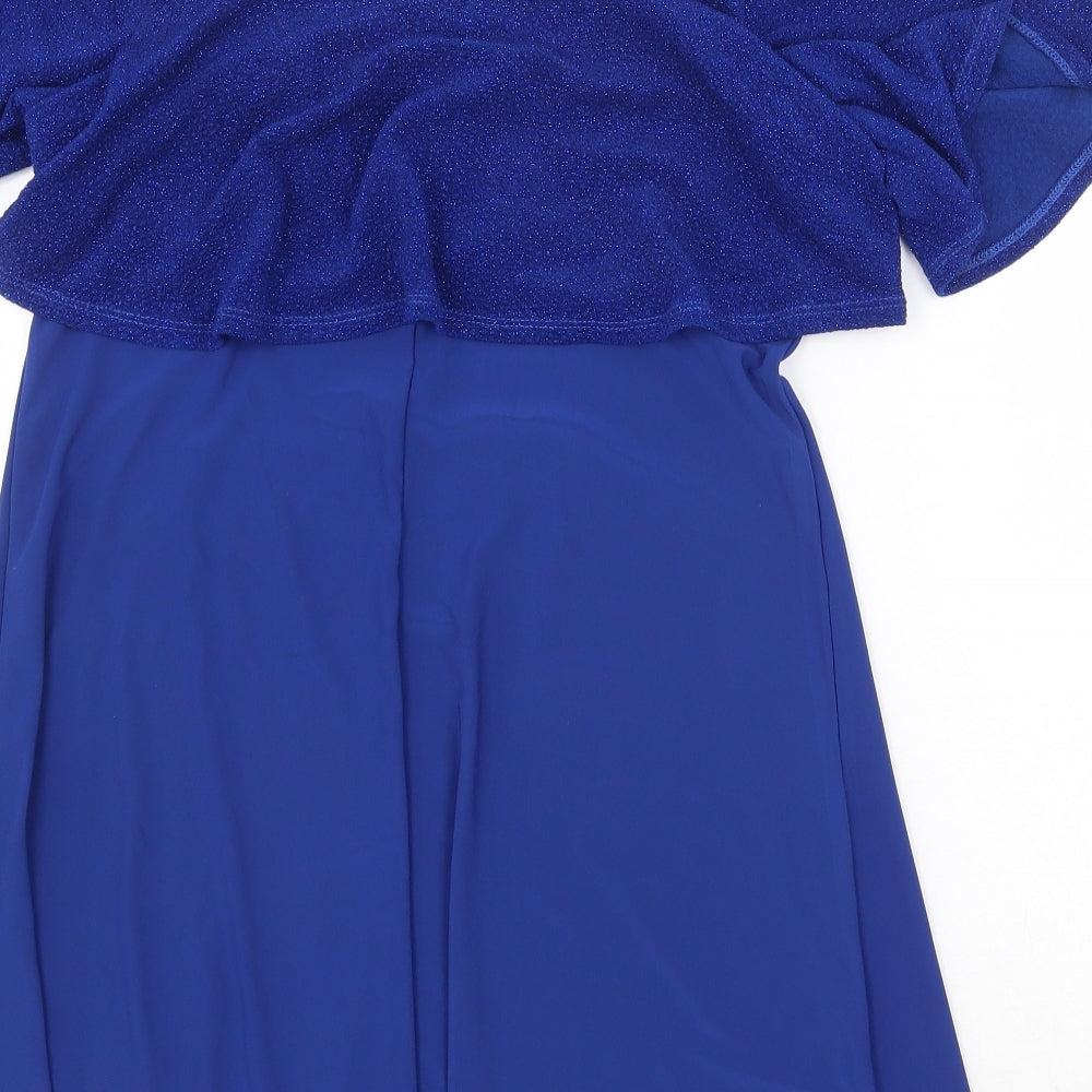 Grace Womens Blue Polyester A-Line Size 8 Round Neck Pullover - Cold Shoulder