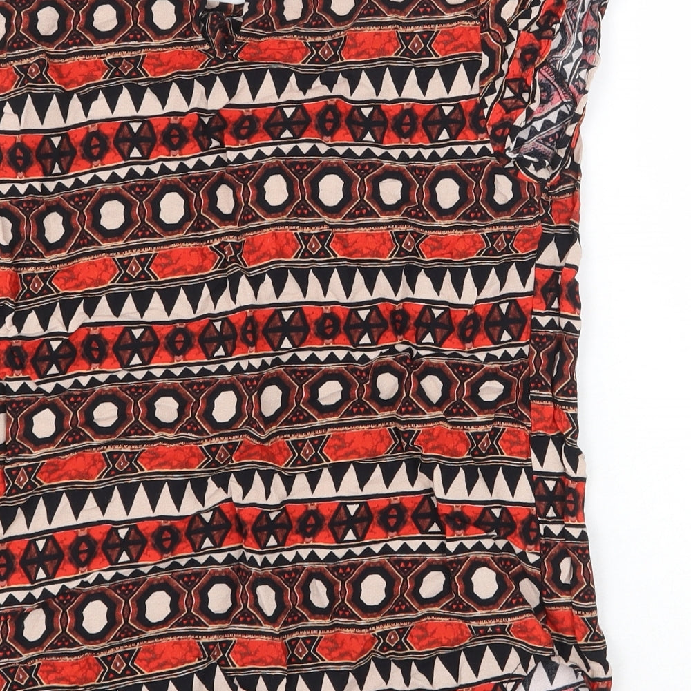 H&M Womens Red Geometric Viscose Basic Blouse Size 8 Round Neck