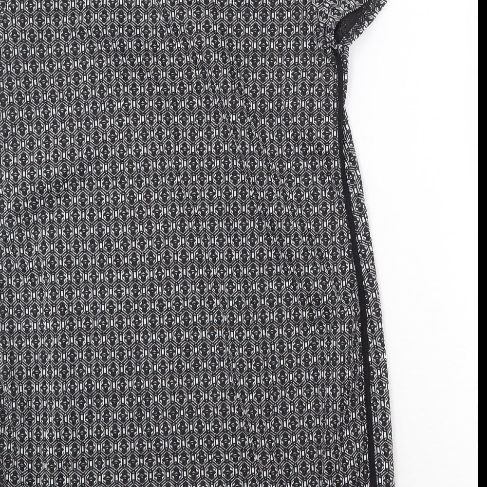 New Look Womens Black Geometric Polyester A-Line Size 12 Round Neck Pullover
