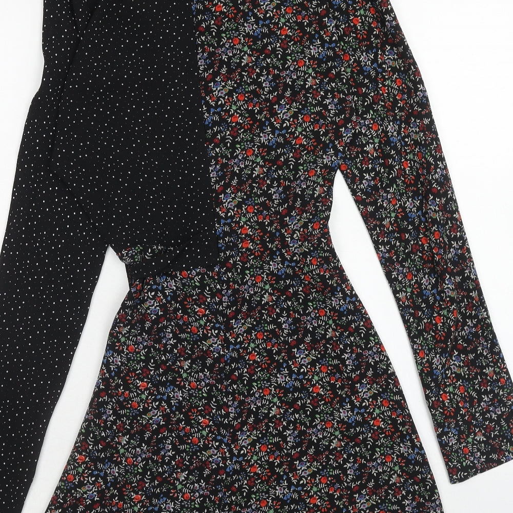 Topshop Womens Multicoloured Floral Polyester A-Line Size 8 High Neck Zip - Polka Dot