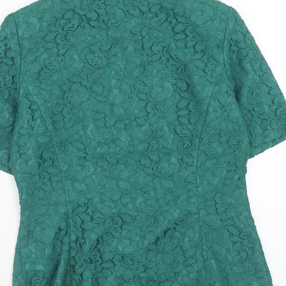 Together Womens Green Viscose Basic Button-Up Size 10 V-Neck