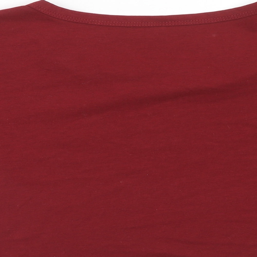 Preworn Womens Red Polyester Basic T-Shirt Size S Scoop Neck - Saturn Planet