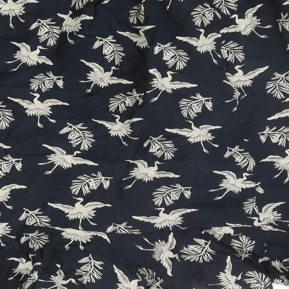 Preworn Womens Black Geometric Viscose Skater Skirt Size 28 in - Bird Pattern