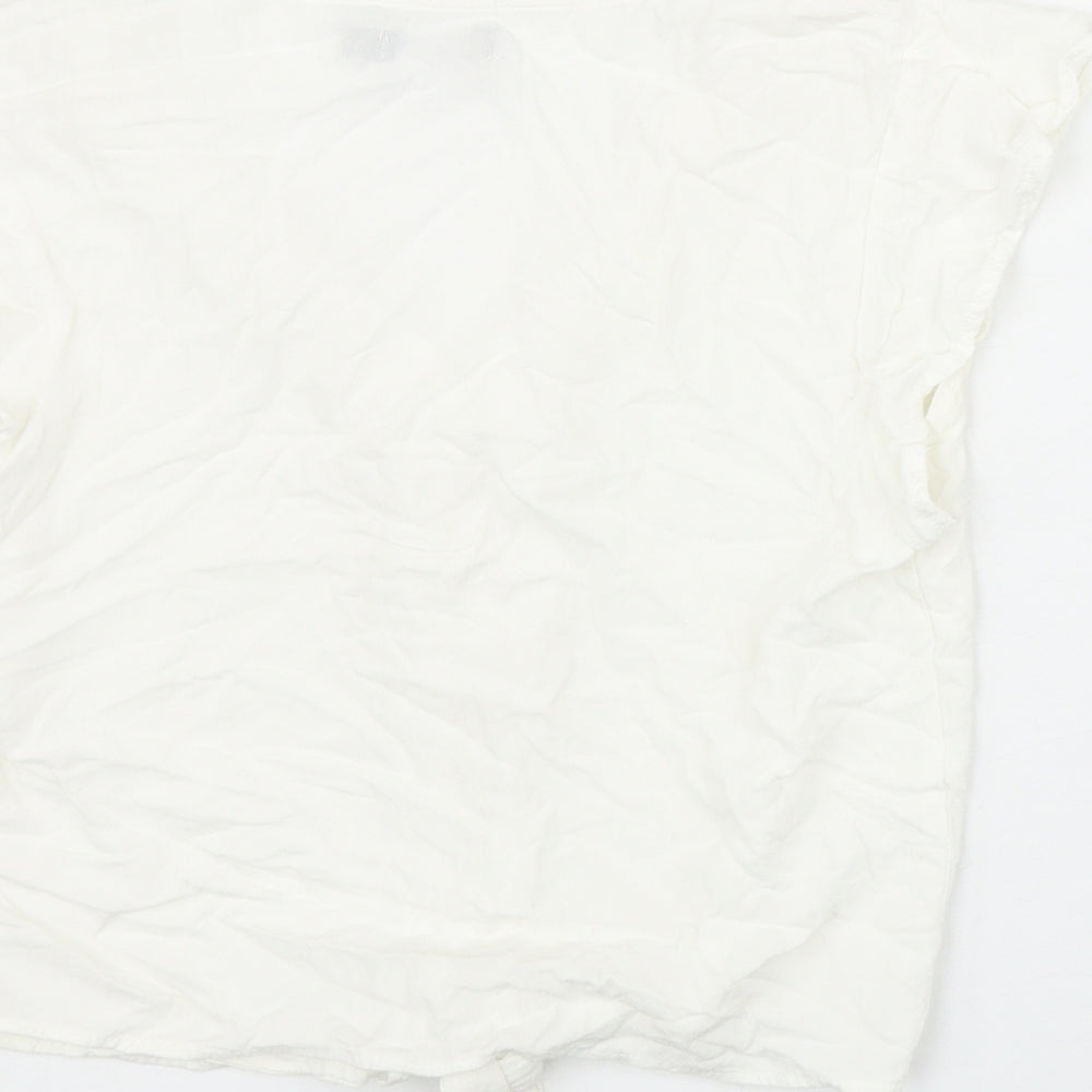 Bershka Womens Ivory Viscose Basic Button-Up Size S V-Neck - Tie Front