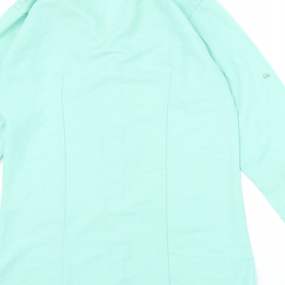 Dotti Womens Green Polyester Basic Button-Up Size L Collared