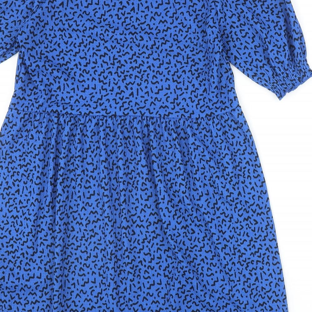 New Look Womens Blue Geometric Polyester A-Line Size 12 Round Neck Pullover