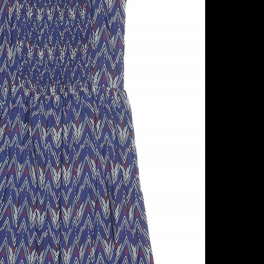 H&M Womens Blue Geometric Viscose Slip Dress Size 8 Scoop Neck Pullover
