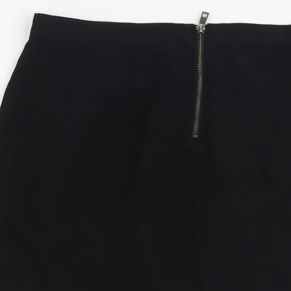 Preworn Womens Black Polyester A-Line Skirt Size L Zip