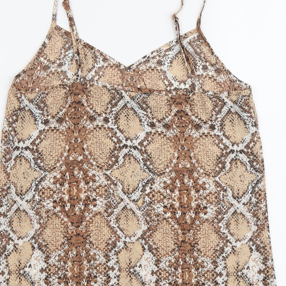 Marks & Spencer Womens Beige Animal Print Polyester Basic Tank Size 8 V-Neck - Snake Print