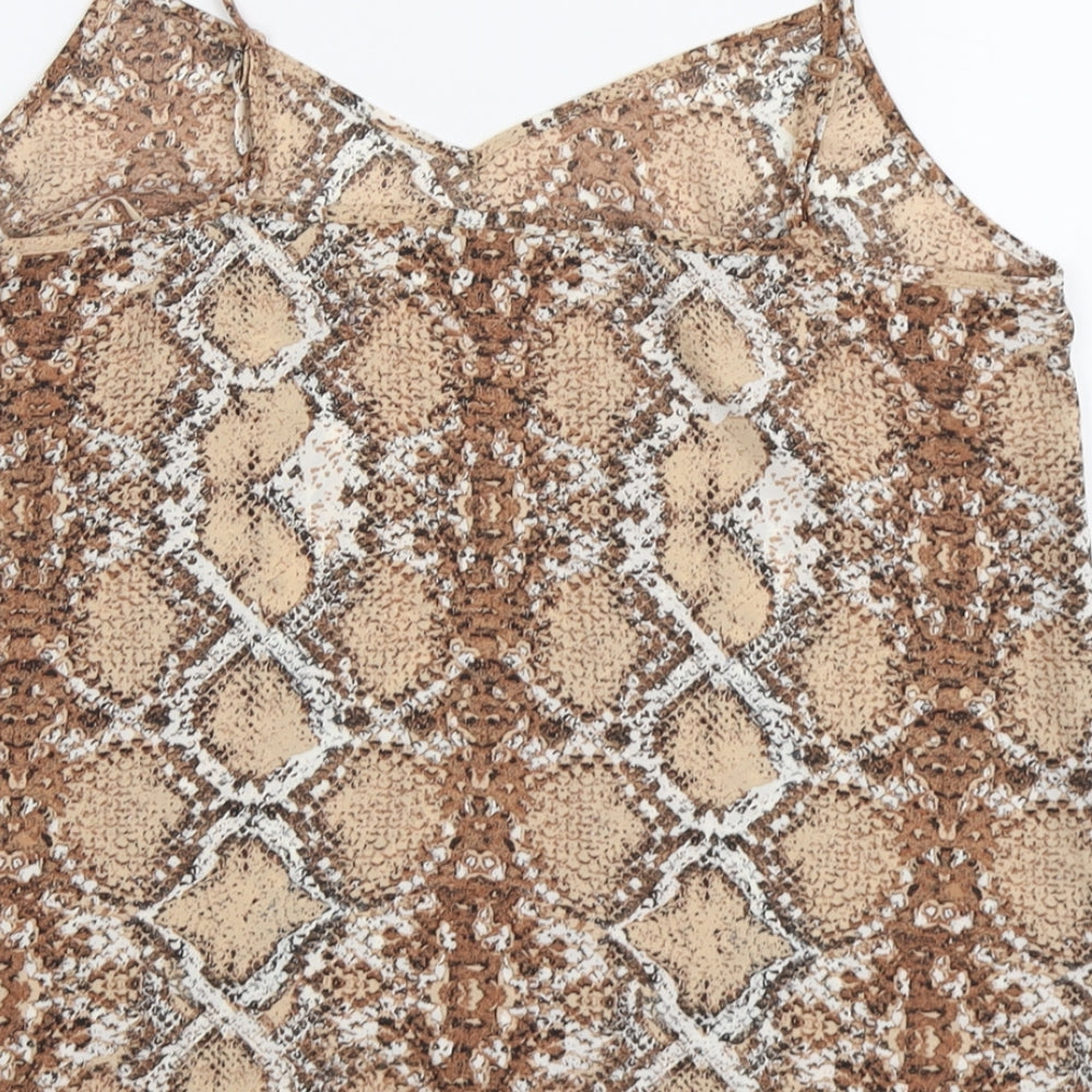 Marks & Spencer Womens Beige Animal Print Polyester Basic Tank Size 10 V-Neck - Snake Print