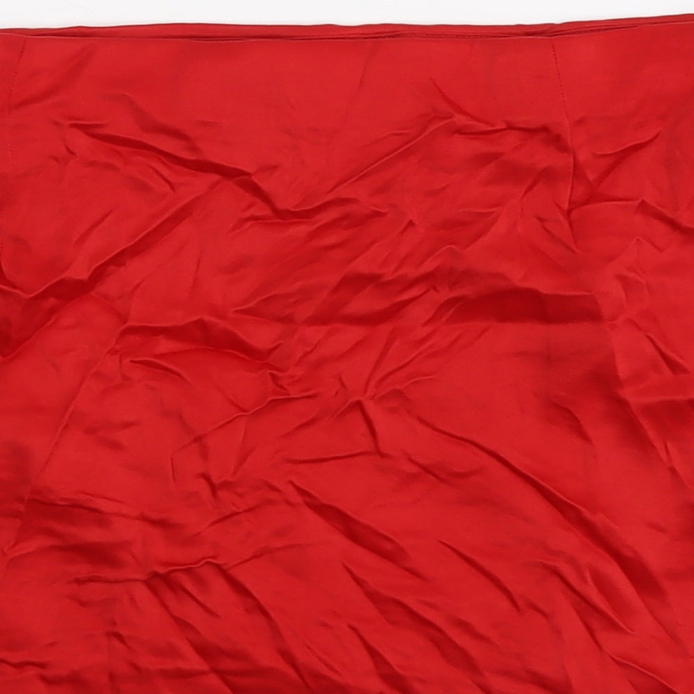 Zara Womens Red Polyester Mini Skirt Size S Zip