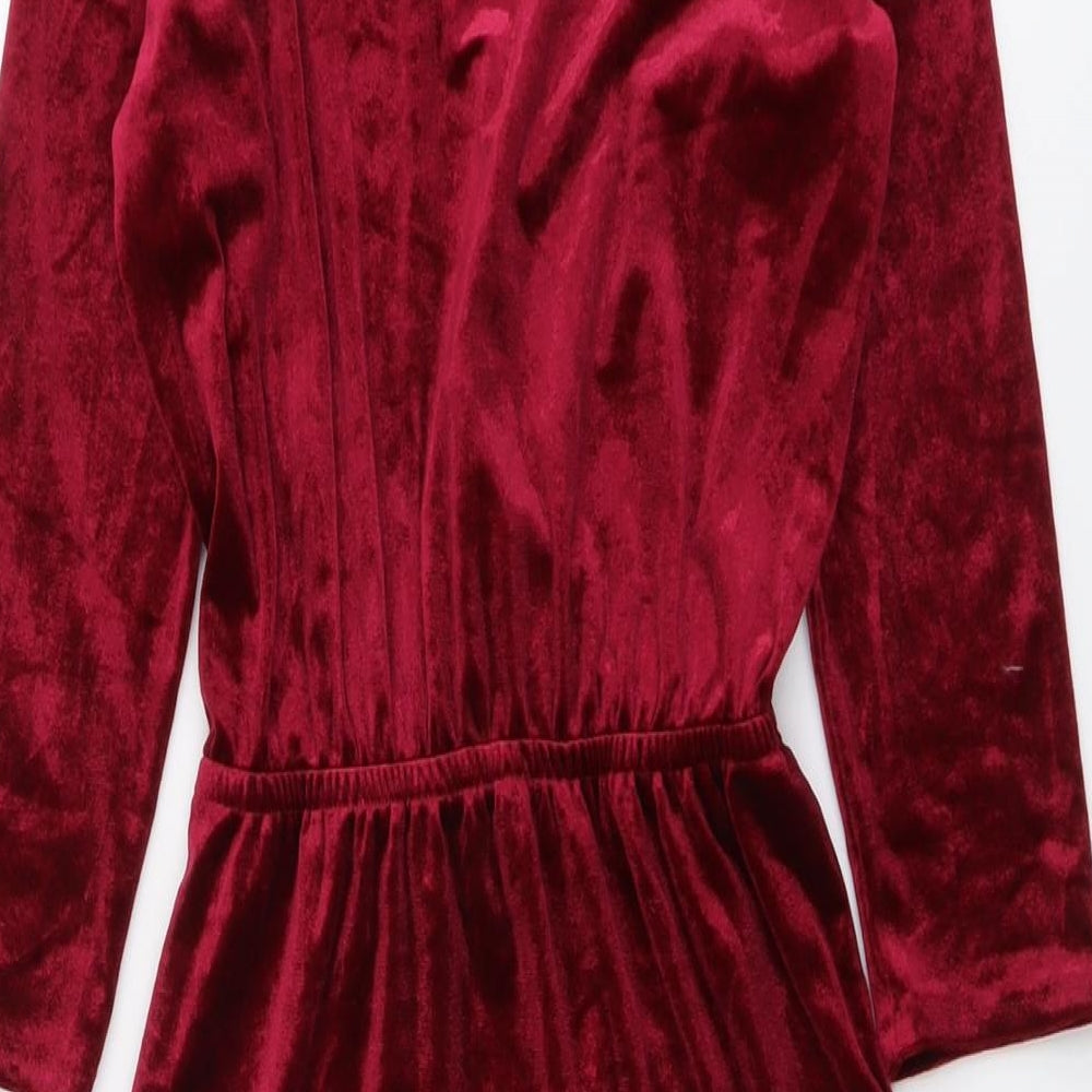 H&M Womens Red Polyester Fit & Flare Size 4 V-Neck Pullover