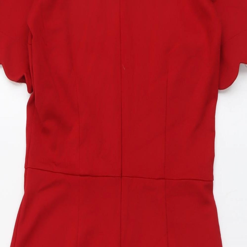 Warehouse Womens Red Viscose A-Line Size 10 Round Neck Zip