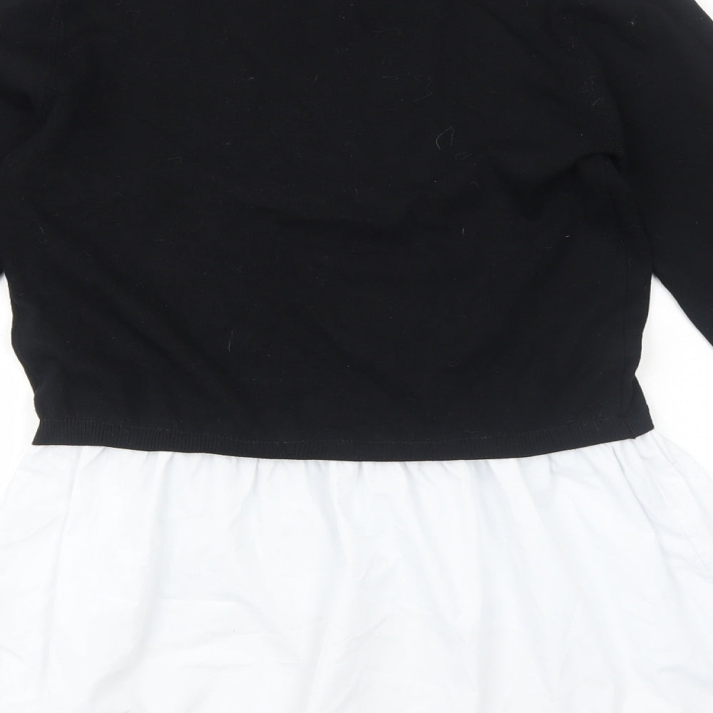 QED London Womens Black Cotton Basic Blouse Size 8 Round Neck - Shirt Trims