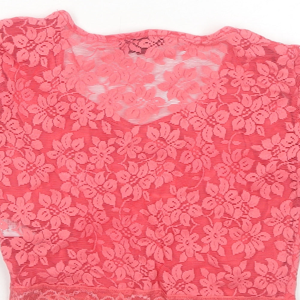 Topshop Womens Orange Polyester Basic T-Shirt Size 8 Round Neck