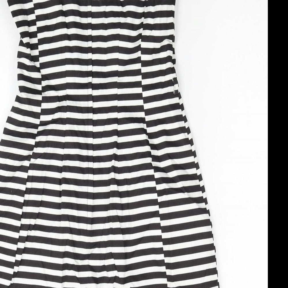 New Look Womens Black Striped Cotton Trapeze & Swing Size 8 Round Neck Zip