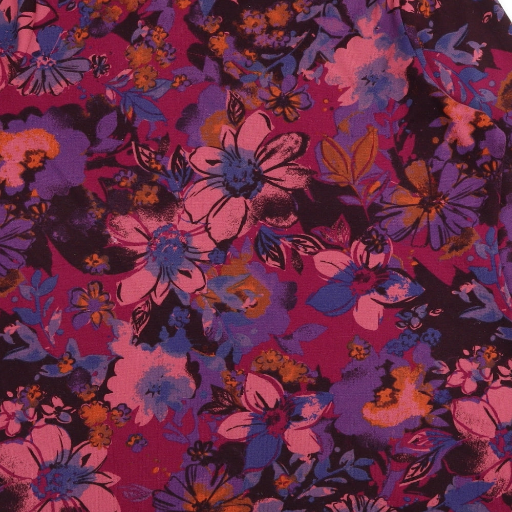 D&Co. Womens Multicoloured Floral Polyester Basic T-Shirt Size XL Round Neck