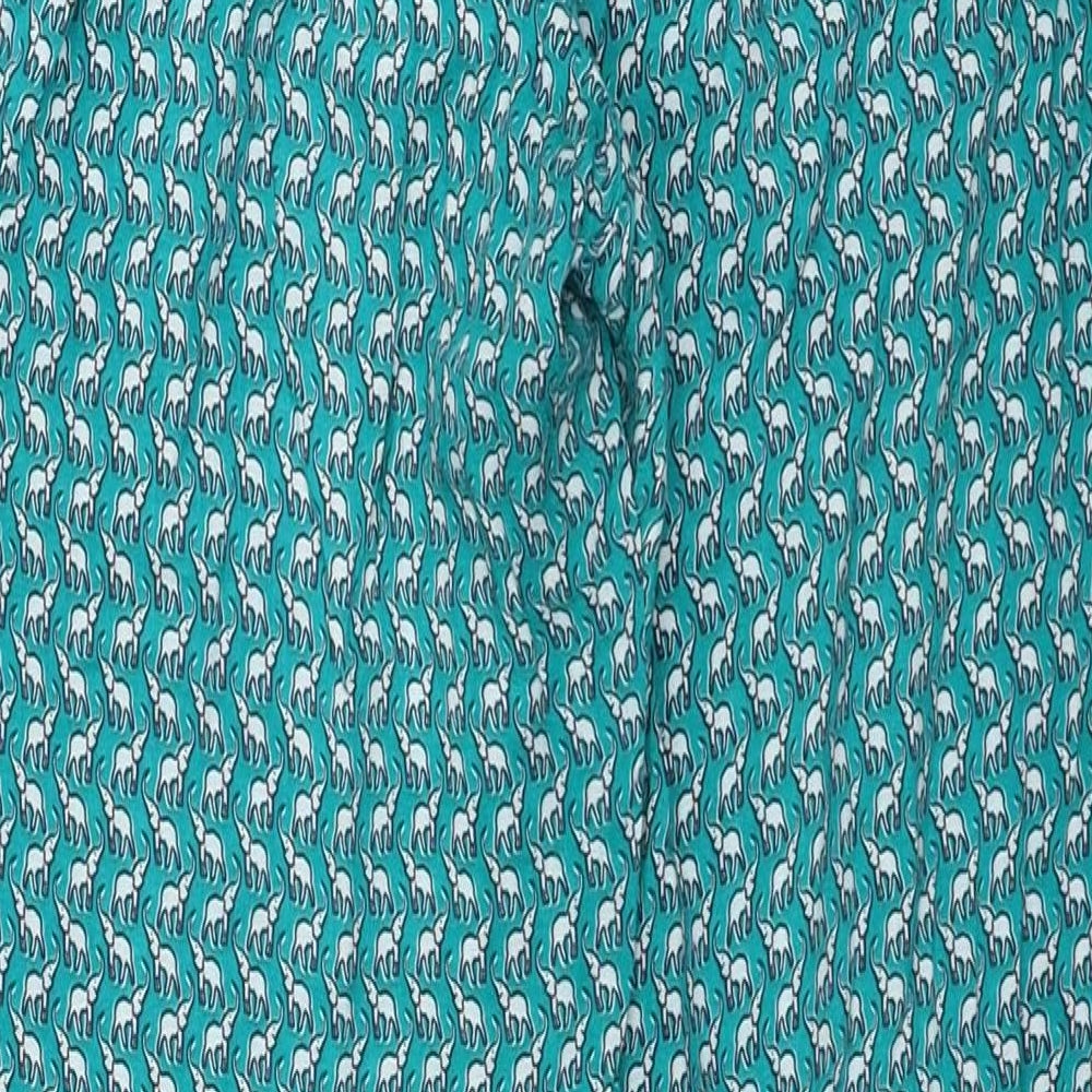 Zendra Womens Green Geometric Viscose Trousers Size 10 Regular Drawstring