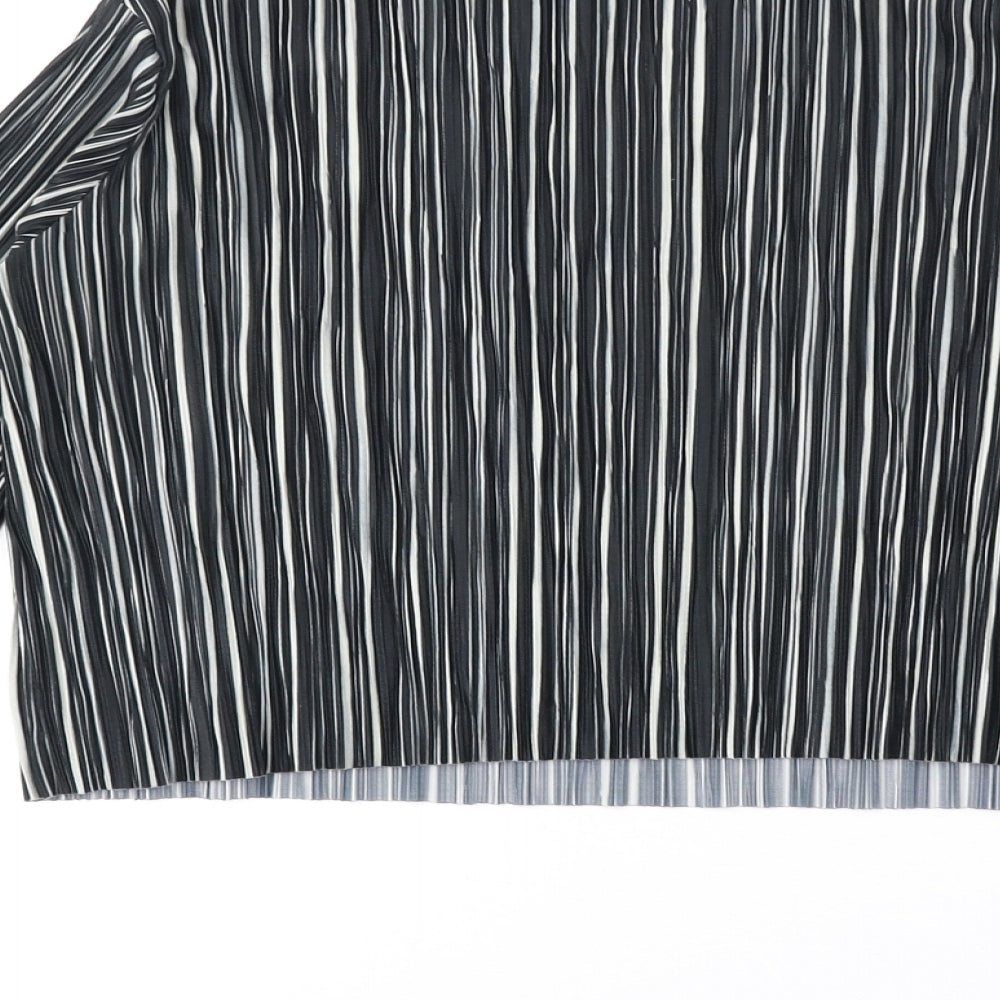 H&M Womens Black Striped Polyester Basic Blouse Size 6 Round Neck