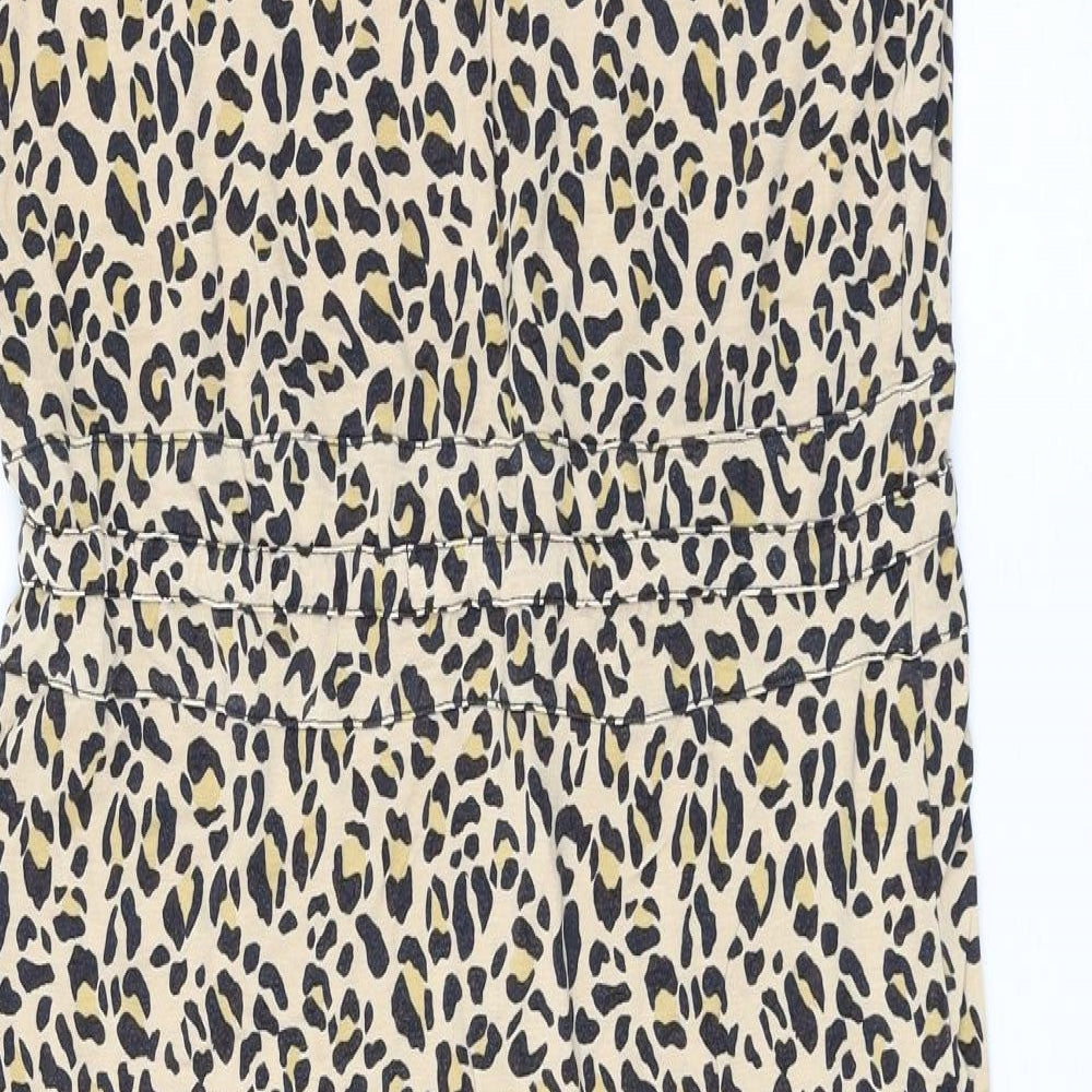 Warehouse Womens Brown Animal Print Polyester A-Line Size 10 Round Neck Drawstring - Leopard Pattern