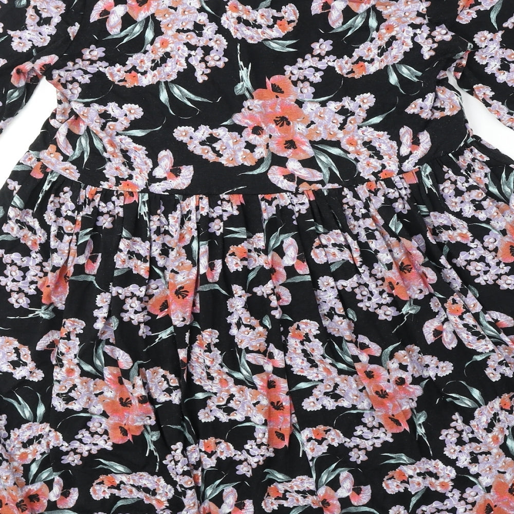 ASOS Womens Black Floral Polyester Trapeze & Swing Size 10 V-Neck Pullover