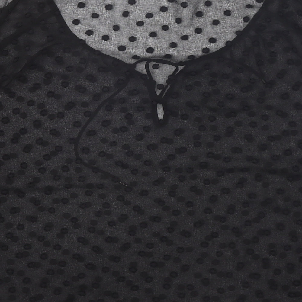 Zara Womens Black Polka Dot Polyester Basic Blouse Size L Scoop Neck - Split Sleeve Detail