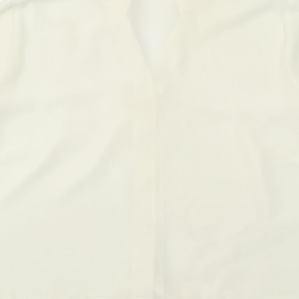 Marks & Spencer Womens Ivory Floral Polyester Basic Button-Up Size 16 Collared - Satin Trim
